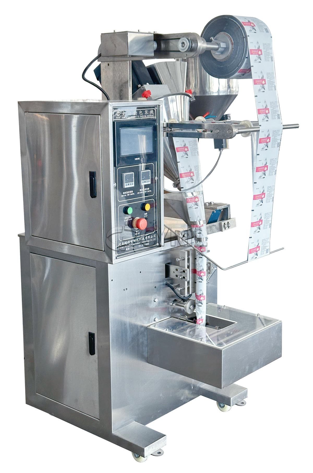 Powder packaging machine + inclined push