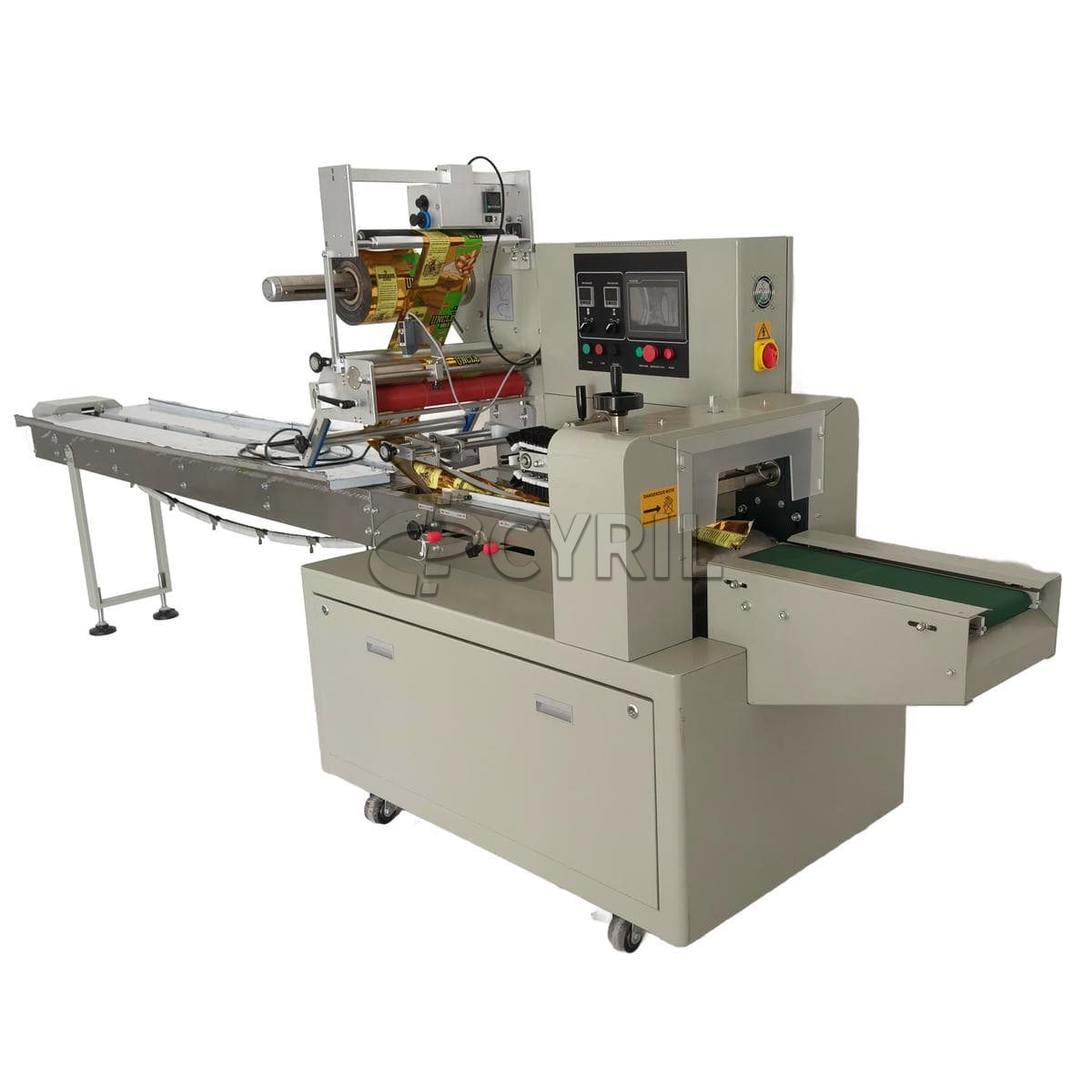 Pillow packaging machine + upper paper feeding + brush