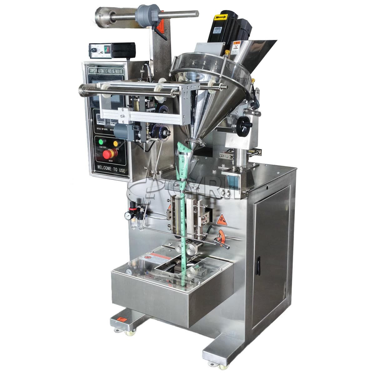 Incline push back seal pouch powder packaging machine