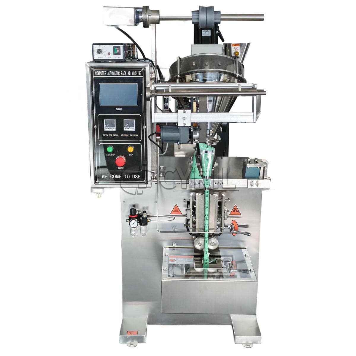 Incline push back seal pouch powder packaging machine
