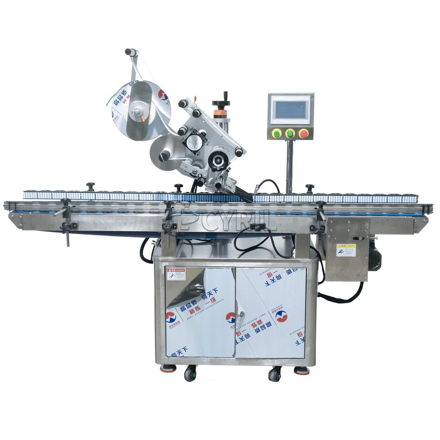 Flat labeling machine roller guide