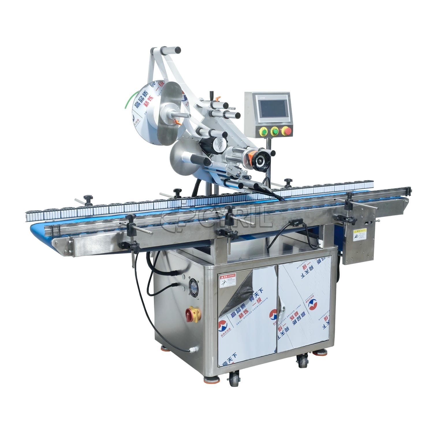 Flat labeling machine roller guide