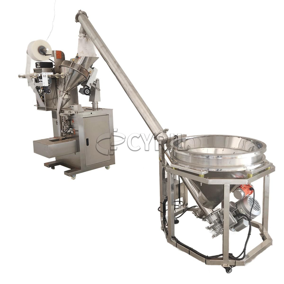 斜推粉末包装机+圆斗提升