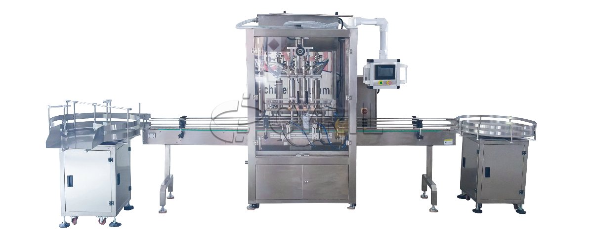 Bottle unscrambler + four-head servo filling machine + bottle closing machine