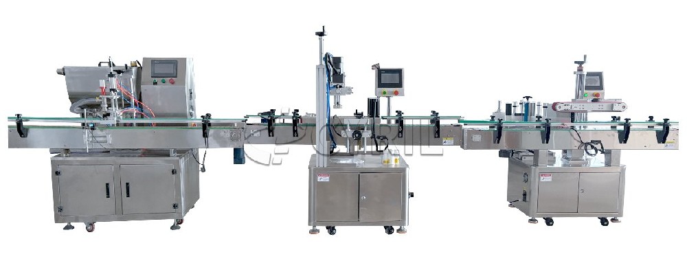 Four-head filling machine + four-wheel capping + aluminum foil sealing + round bottle positioning + laser coding + bottle sorting and collection