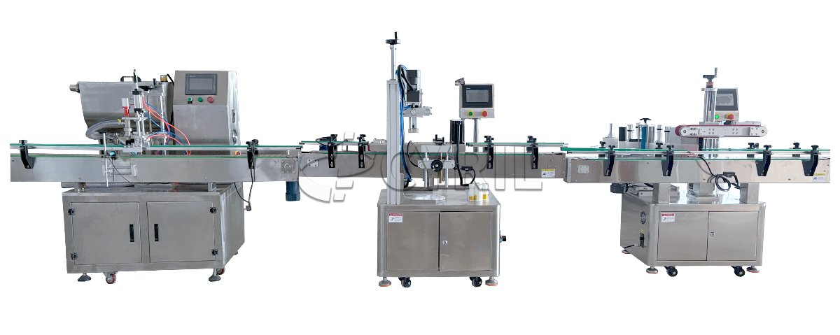 Four-head filling machine + four-wheel capping + aluminum foil sealing + round bottle positioning + laser coding + bottle sorting and collection