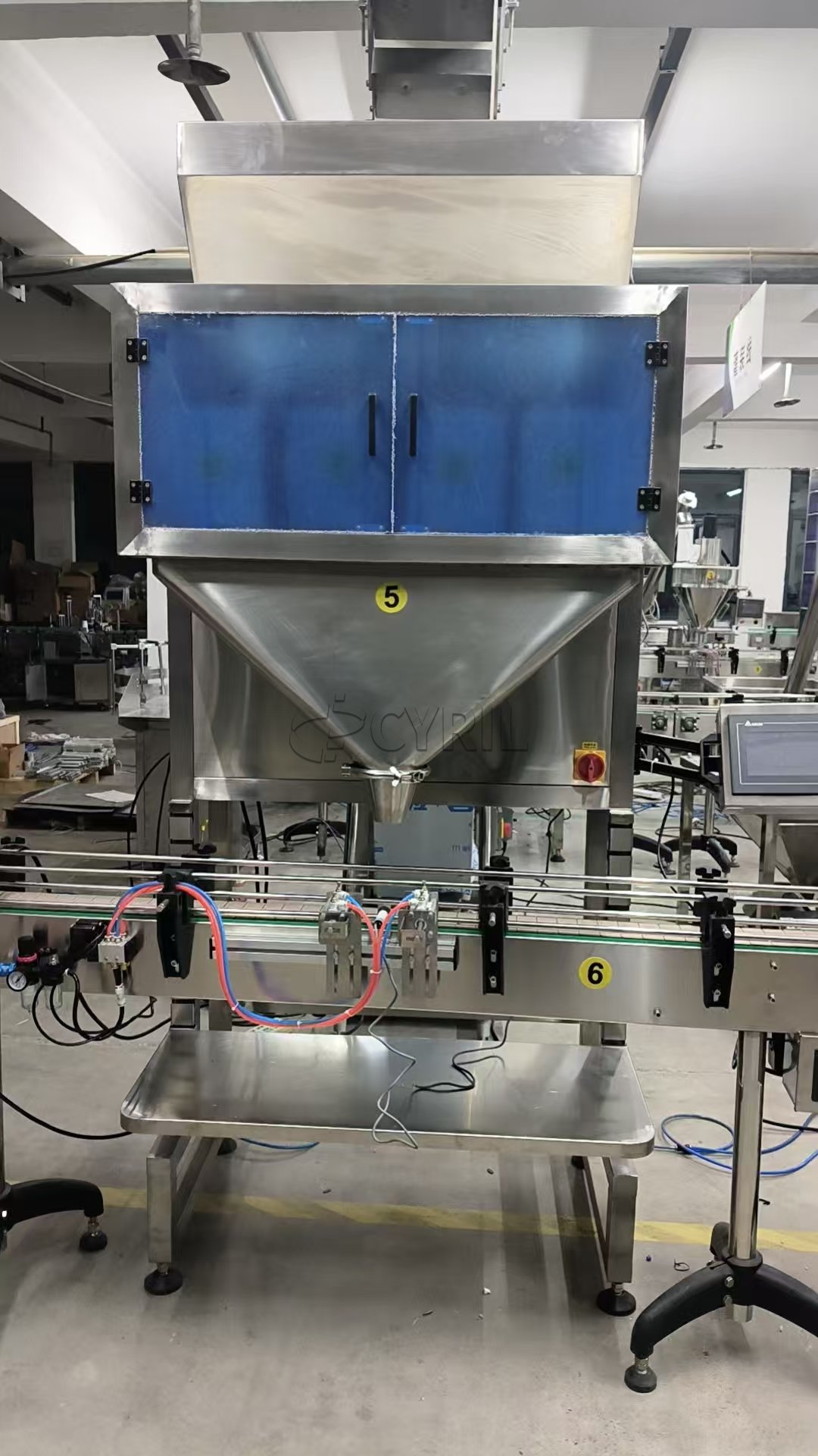 Double-head scale + powder + filling + capping + labeling + bottle sorting + bottle collection