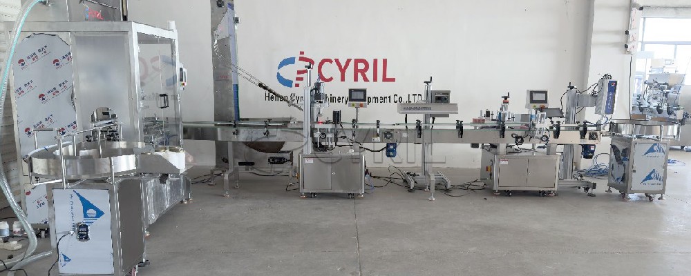 Four-head filling machine + four-wheel capping + aluminum foil sealing + round bottle positioning + laser coding + bottle sorting and collection