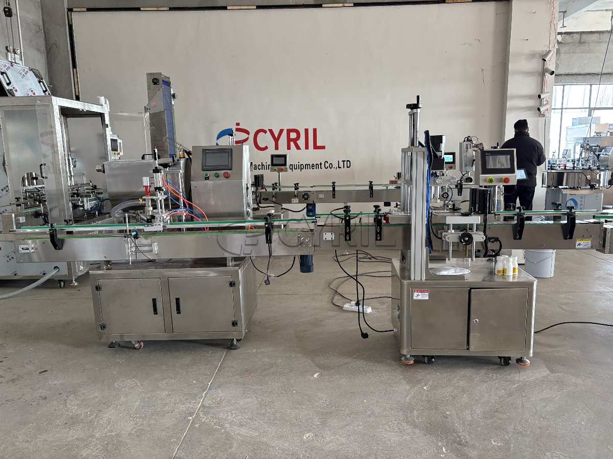 Four-head filling machine + four-wheel capping + aluminum foil sealing + round bottle positioning + laser coding + bottle sorting and collection