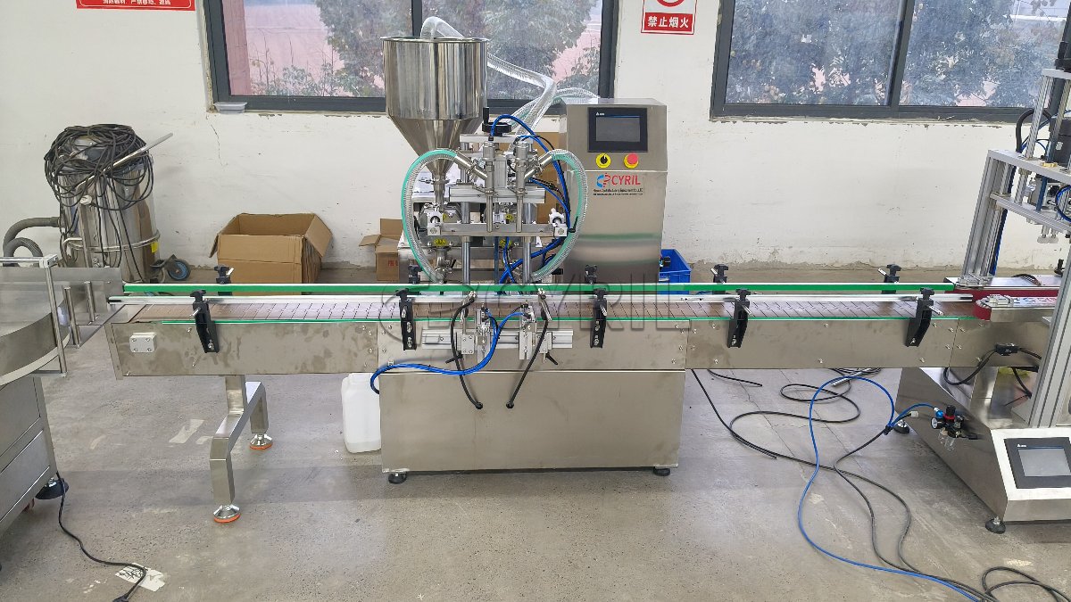 Desktop double-head rotor pump filling machine + four-wheel capping + aluminum foil sealing + double-sided labeling + bottle sorting and collection
