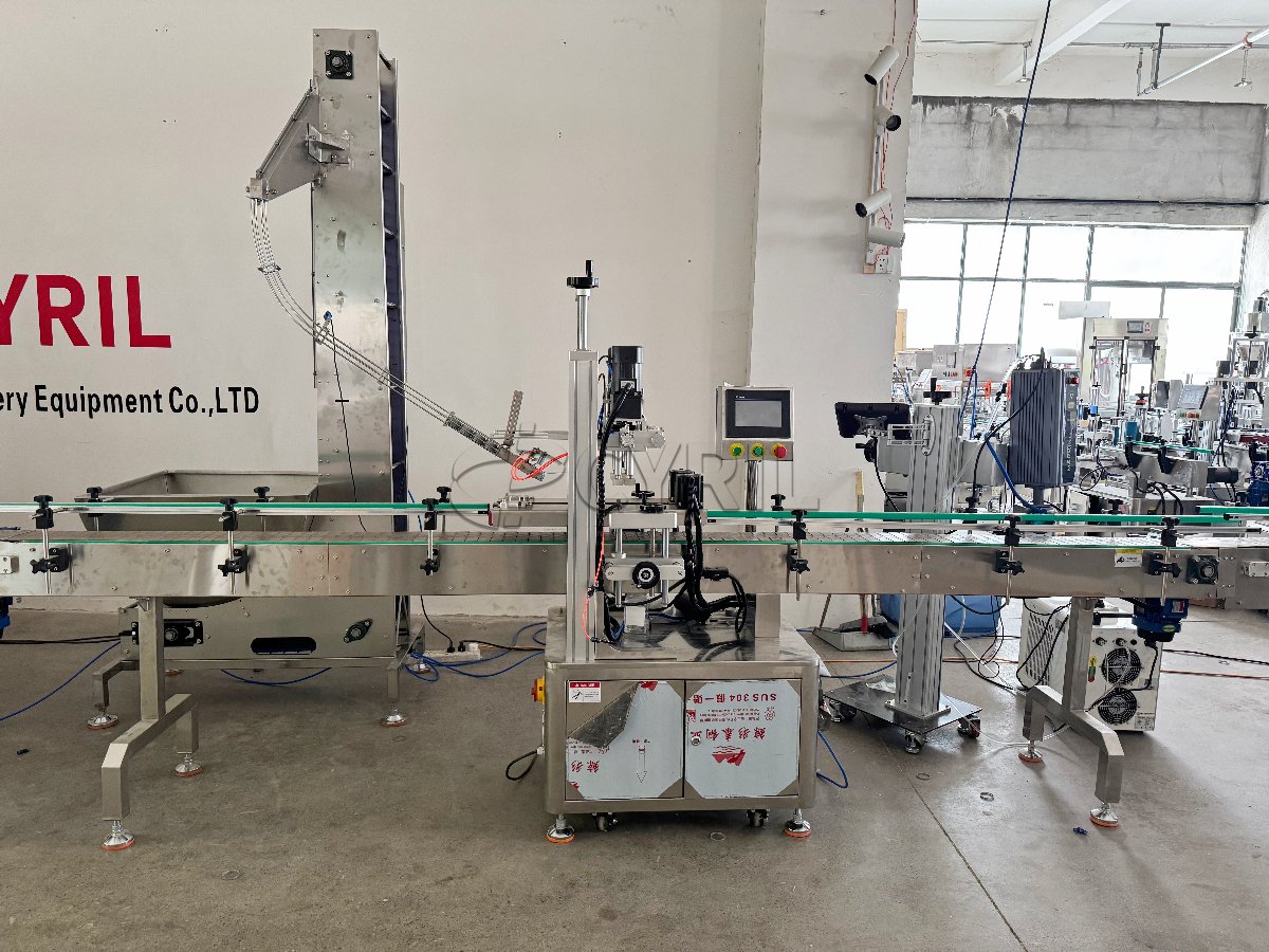 6-Head Paste Filling Machine + Cap Elevator + 4-Wheel Capping Machine + Laser Coding + Double-Sided Labeling