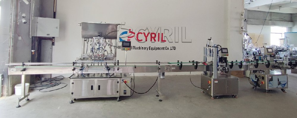 4-Head Gear Pump Filling Machine + 4-Wheel Capping Machine + Round Bottle Wrap-Around Labeling Machine