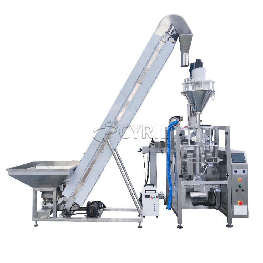 Powder Packaging Machine + Direct Pusher + Bucket Elevator