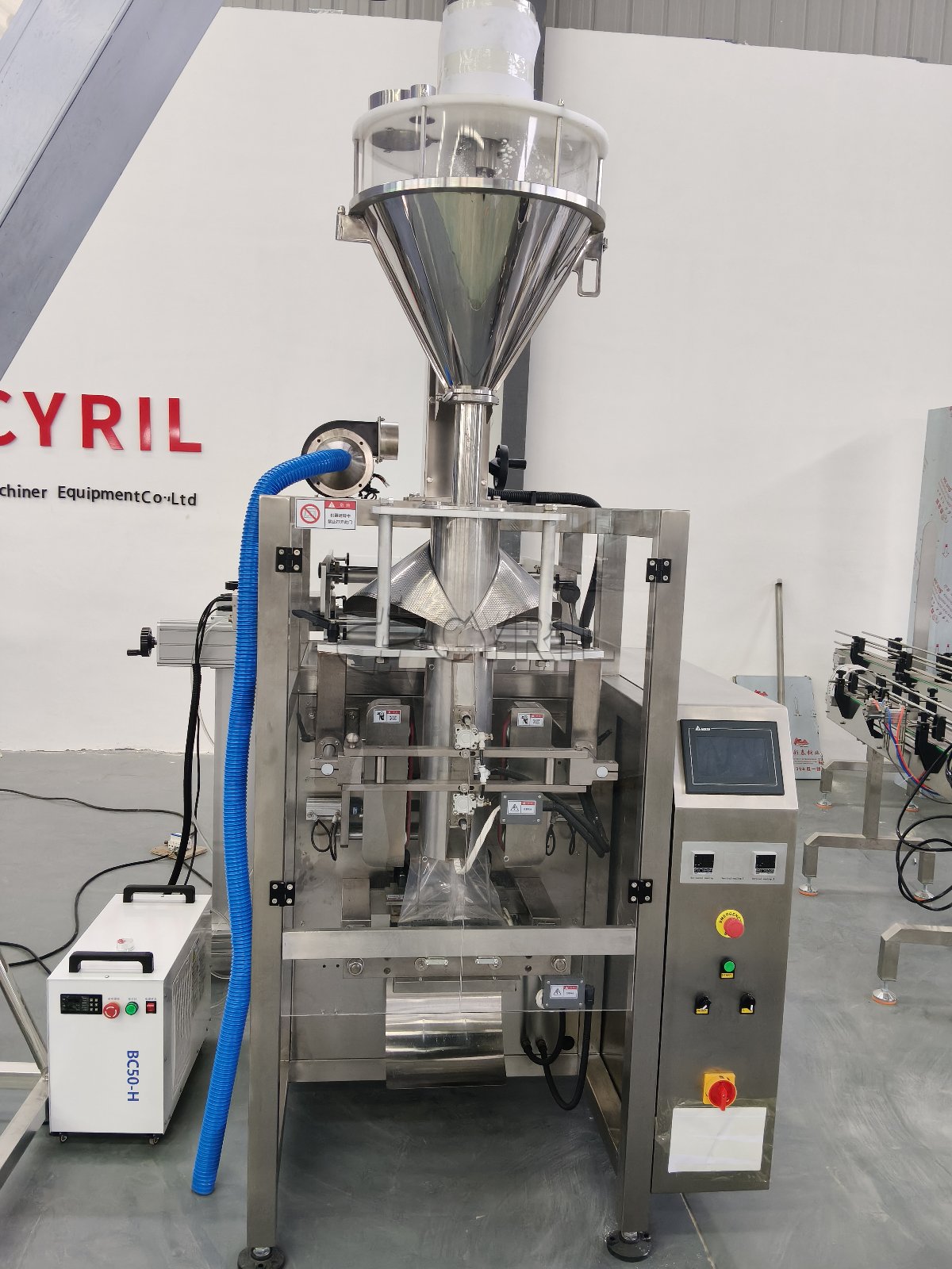 Powder Packaging Machine + Direct Pusher + Bucket Elevator
