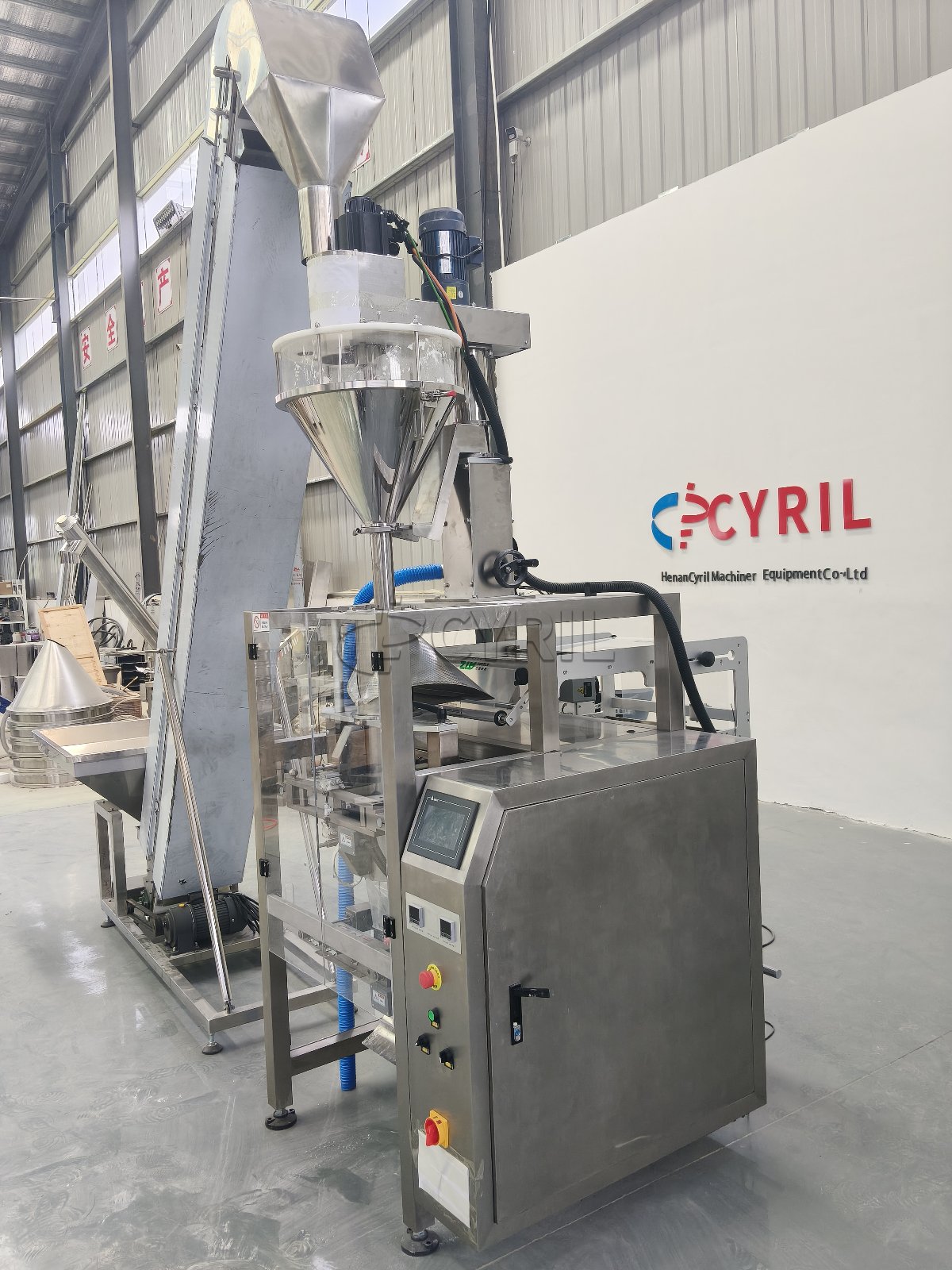 Powder Packaging Machine + Direct Pusher + Bucket Elevator
