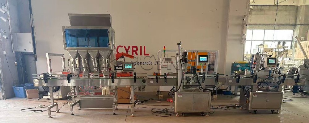 Four-head weighing filling machine with four ports + four-wheel capping + round bottle positioning