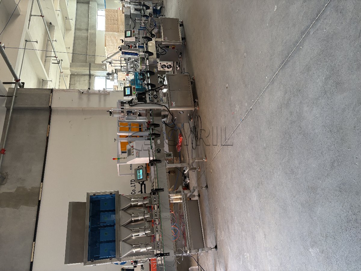 Four-head weighing filling machine with four ports + four-wheel capping + round bottle positioning