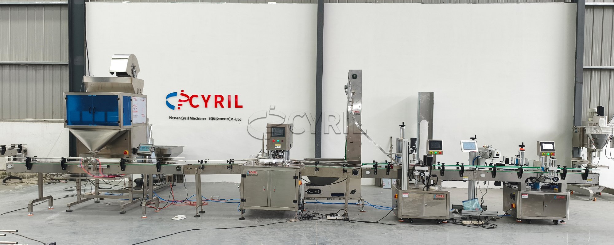 Four-head weighing filling machine + aluminum cap capping machine + single-head capping machine + laser coding machine + round bottle positioning system