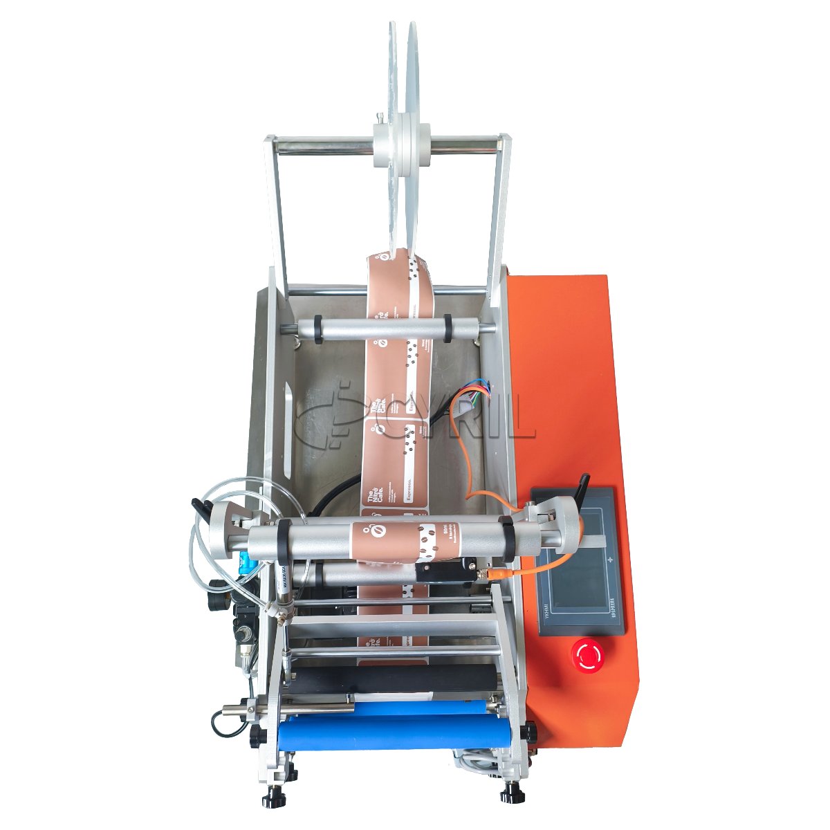 Semi-automatic round bottle labeling machine + Orange