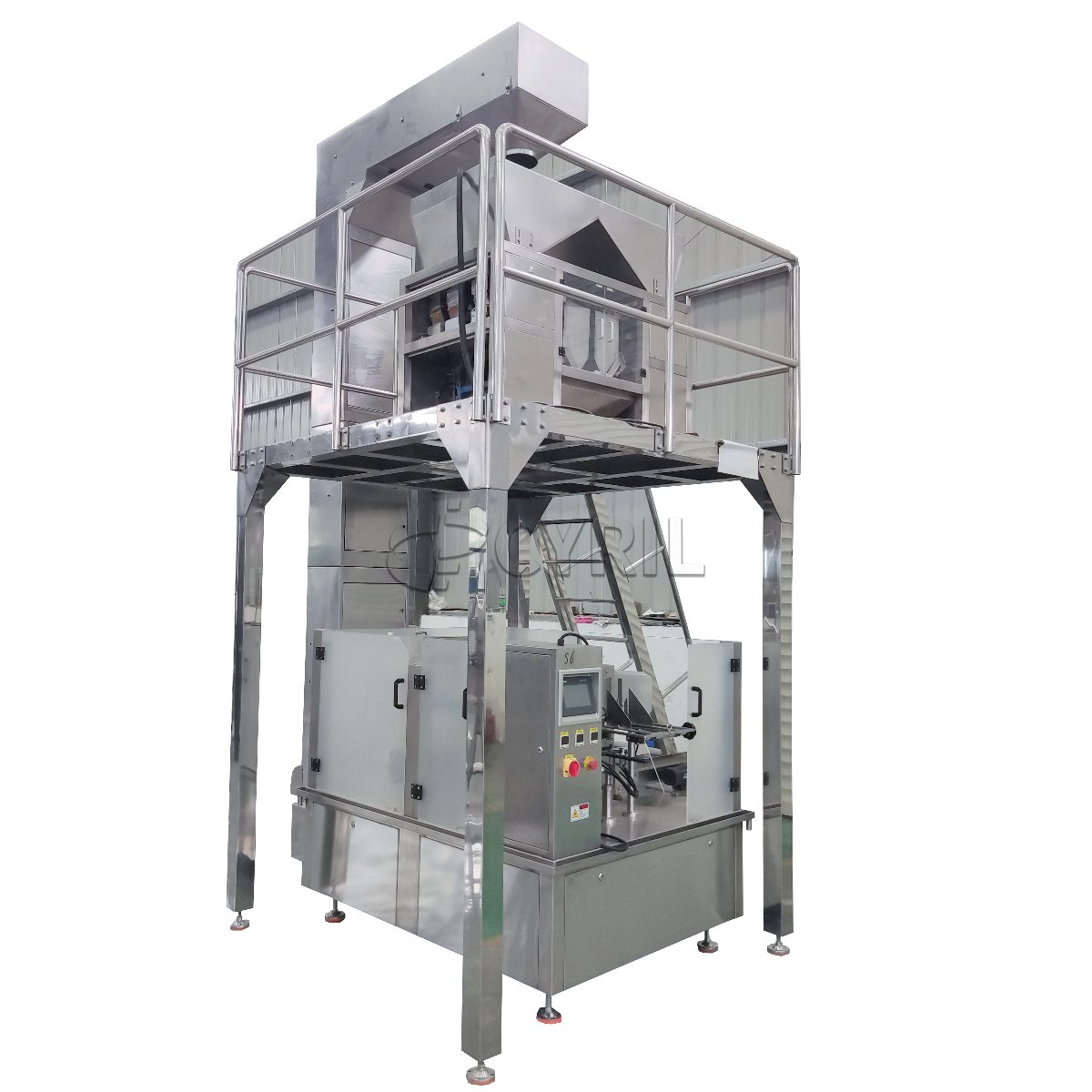 820 Rear-Seal Packaging Machine + Dual-Head Granule Weigher/Feeder + Square-Bucket Elevator