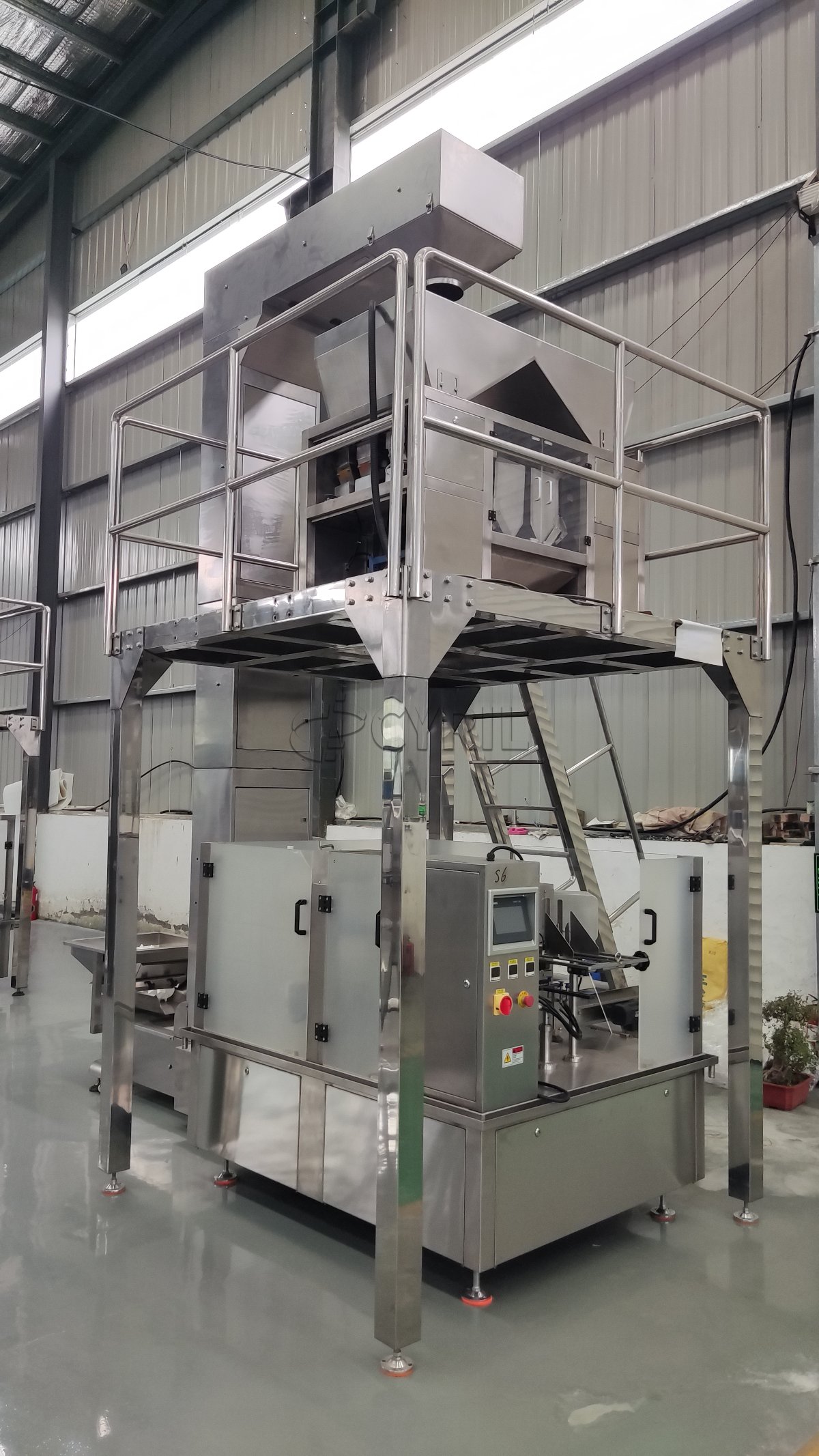820 Rear-Seal Packaging Machine + Dual-Head Granule Weigher/Feeder + Square-Bucket Elevator